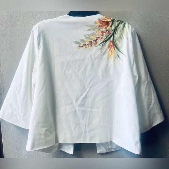DRAPER & DAMONS OPEN FRONT WHITE FLORAL EMBROIDERED 3/4 SLEEVE JACKET WOMENS XLP - Picture 4 of 5